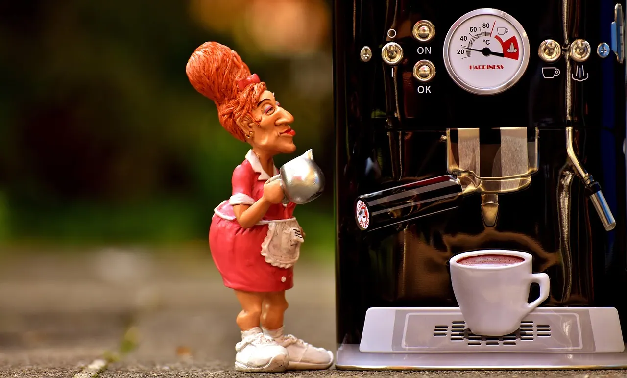 coffee, waitress, operation, coffee machine, control, figure, bistro, bar, restaurant, funny, decoration, fun, gastronomy, yummy, coffee machine, coffee machine, coffee machine, co