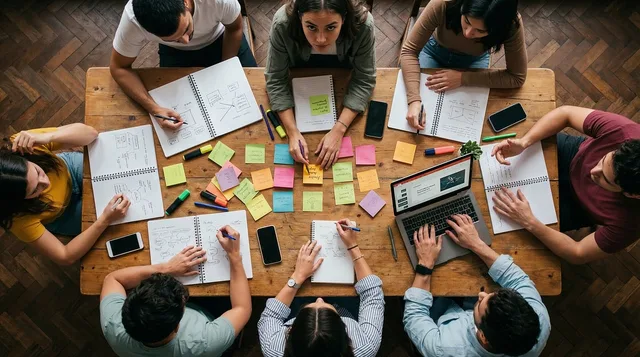 eam, workshop, office, collaboration, sticky notes, planning, strategy, brainstorming, table, overhead, people, working, laptop, notebooks, creativity, business, meeting, together, analysis, group, ai generated. Choosing a management tool starts with naming the failure it must fix