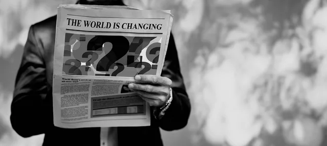 change, to change, world, man, newspaper, read, title, heading, header, businessman, news, question mark, development, reorientation, turn, change, change, change, newspaper, newspaper, newspaper, newspaper, newspaper. Answering the change management questions in plain terms