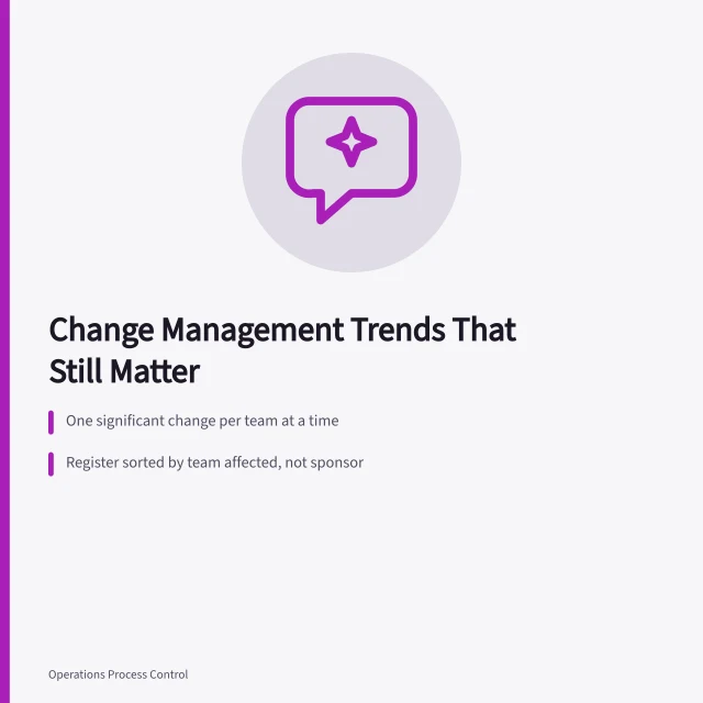 Card summarizing change management trends for operations teams. The change management trends that will still matter next year