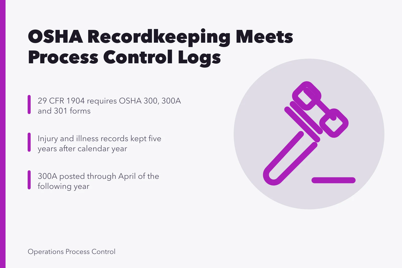 OSHA recordkeeping forms and five-year retention rules for plant logs. How OSHA recordkeeping rules shape process control documentation