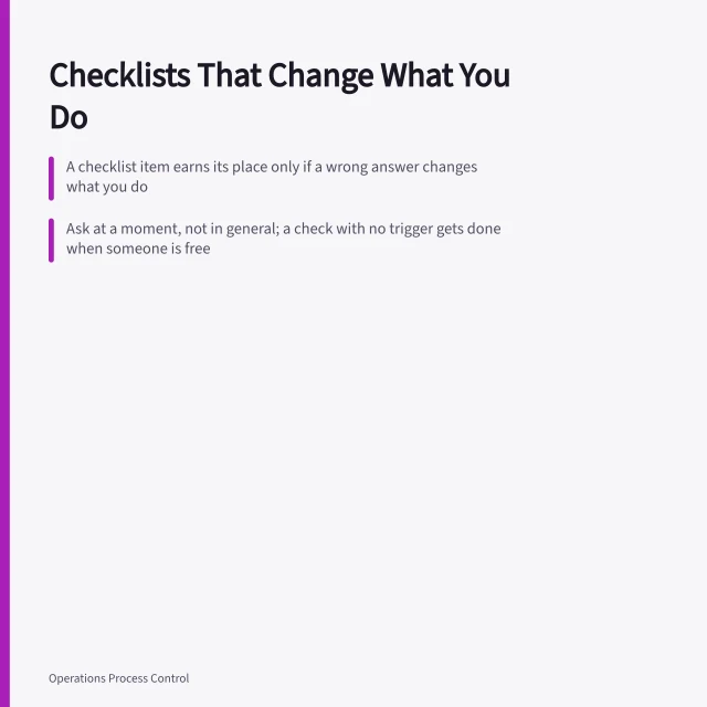 Quality management checklist review card with twelve questions and wrong answers. Working through the quality management checklist in order
