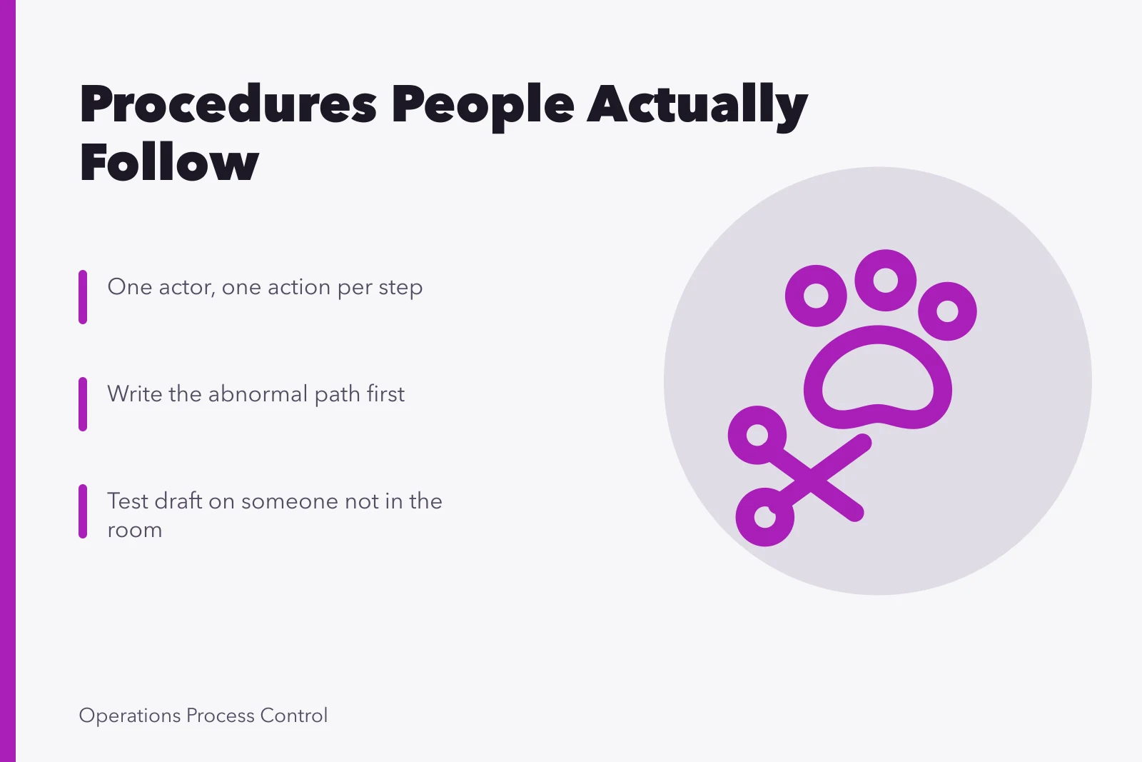 Card outlining how to write a quality management procedure people follow. Writing a quality management procedure that people will actually follow